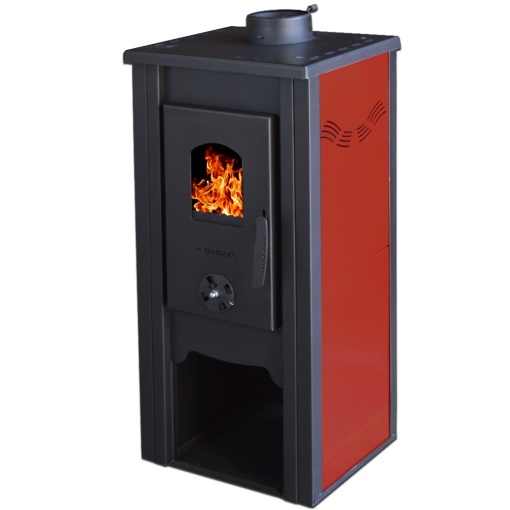 Soba pe lemn Termax Bucur, 6.11 kW, randament 86.49%, 40 m², spatiu depozitare lemne, Bordo