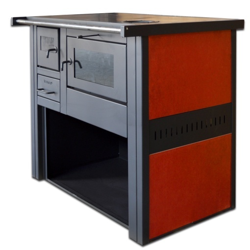 Termosoba pe lemn Termax Culina, 12.05 kW, evacuare pe dreapta, cuptor integrat, randament 85.29%, 80 m², Rosu