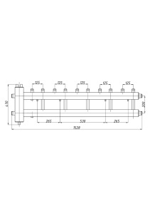 Ansamblu distribuitor + Butelie de egalizare 1 1/4" - 1", 5+1 cai, iesiri sus, Termax KSH52G125.200