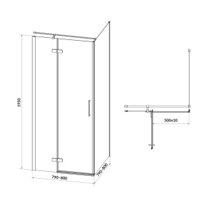 Cabina de dus, colt stanga, 80x80x195 cm, Negru, Jota - Img 2