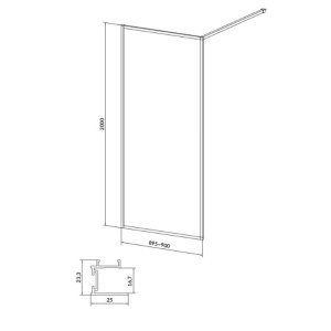 Cabina de dus larga, tip walk-in, profil negru, 90x200, sticla transparenta - Img 2