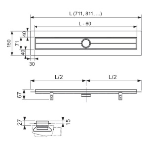 Corp rigola dus TECE Drainline, drept, 70cm, 600700 - Img 2