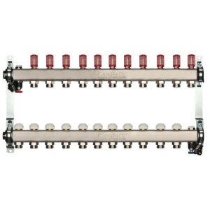 Distribuitor pentru incalzire pardoseala, 11 cai, HERZ, inox 1", cu iesire G 3/4