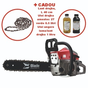Drujba Blade 520 52cc, 5 CP, 2.2kW, lama 38cm, 2 lame, 2 lanturi, DA5200 + Cadou Lant universal 40 cm, Ulei ungere si Ulei amestec 2T Verde