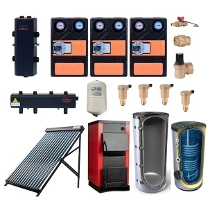 Pachet centrala/cazan Termax 40 kW echipata cu Puffer 1000 litri, Butelie de egalizare, Grupuri de pompare, Boiler stativ 200 litri, Colector solar 24 tuburi si accesorii