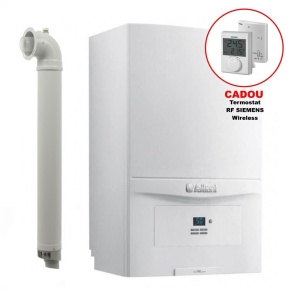 Pachet centrala termica pe gaz/GPL in condensare Vaillant ecoTEC pure VUW 236/7-2, 20.2 kW, incalzire si ACM, Kit de evacuare inclus + Termostat Siemens Cadou