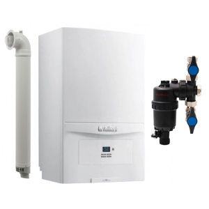 Pachet centrala termica pe gaz/GPL in condensare Vaillant ecoTEC pure VUW 236/7-2, 20.2 kW, incalzire si ACM, Kit de evacuare inclus + Filtru antimagnetita Ermetiq, 3/4"