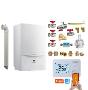 Pachet centrala termica pe gaz/GPL in condensare Vaillant ecoTEC pure VUW 236/7-2, 20.2 kW, incalzire si ACM, Kit de evacuare inclus, Kit armaturi, Termostat inteligent KOPH