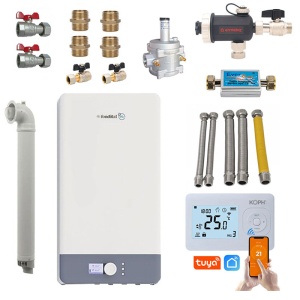 Pachet Centrala termica pe gaz in condensare Fondital Antea Next KC 26 kW, Clasa A, Afisaj color si intuitiv, IPX5D, Incalzire + ACM, Kit de evacuare inclus, Kit complet armaturi montaj si Termostat inteligent I302 wireless KOPH