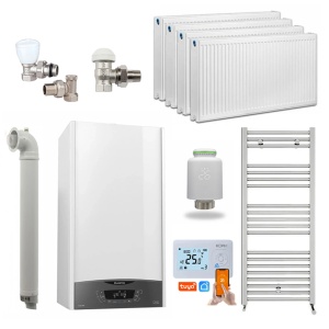 Pachet Economie si Eficienta - Centrala termica pe gaz/GPL in condensare Ariston Clas One WIFI 24 kW, incalzire si ACM, Kit evacuare inclus, calorifere, robineti tur/retur, cap termostatic Wi-Fi si termostat inteligent KOPH I302