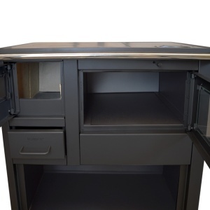Pachet soba pe lemn Termax Popular, 7.12 kW, evacuare pe dreapta, cuptor integrat, randament 81.27%, 47 m², Negru, set accesorii, aspirator cenusa si suport lemne foc metalic Termax M - Img 6