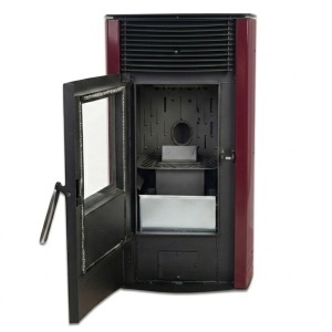 Pachet soba pe peleti KOPH PD 10 kW, cu aer cald, buncar peleti 12 kg, 60 mp, Sursa KOPH 700 W + Stecher Schuko cu protectie la joasa si inalta tensiune, Bordo - Img 3