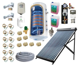 Pachet Solar Family Comfort 150 - Colector solar cu 20 tuburi vidate echipate cu heat-pipe, Termax Solar, Boiler termoelectric Tesy 150 litri, Grup pompare, Vas expansiune sanitar si Vas expansiune solar