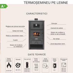 Pachet Termosoba pe lemn Termax Codru, 24.43 kW, cuptor integrat, randament 85.10%, 155 m², Negru, Calorifere, Pompa Recirculare, Vas expansiune, Robineti tur/retur si set accesorii - Img 10