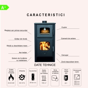 Pachet Termosoba pe lemn Termax Robot Special, 24.43 kW, cuptor integrat, randament 85.10%, 155 m², Negru, Grup siguranta, Pompa recirculare si Boiler termoelectric Ariston 100 litri - Img 9