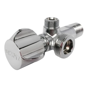Robinet coltar cu sfera, dublu, HERZ, filet exterior, PN16, 1/2" x 3/8" x 3/4", UH13111