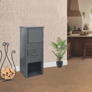 Soba pe lemn Termax Mia, 6.11 kW, evacuare spate, randament 86.49%, 40 m², spatiu depozitare lemne, Negru - Img 2