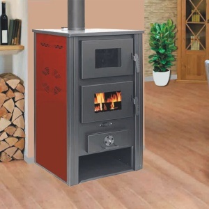 Termosoba pe lemn Termax Zorile, 24.43 kW, cuptor integrat, randament 85.10%, 155 m², Bordo - Img 2