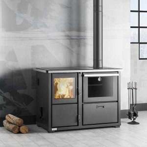 Termosoba premium pe peleti TEBA TP-22, 24 kW, plita si cuptor integrat, aprindere automata, randament 80.6 %, evacuare pe dreapta, 900 x 1000 x 650 mm, 2 tavi inclus