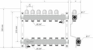 Ansamblu distribuitor pentru corpuri de incalzire, 9 cai, KOPH, inox 1" - Img 2