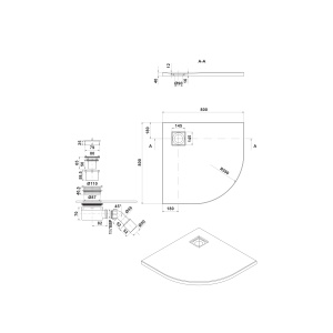 Cadita dus semirotunda Tako, acril, alb mat, 80 x 80 x 4 cm, sifon inclus, S932-155 - Img 3