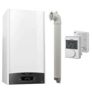 Centrala termica pe gaz/GPL in condensare Ariston Clas One 30 kW + Termostat Siemens wireless neprogramabil, incalzire si ACM, Kit de evacuare inclus
