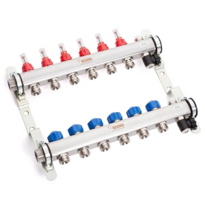 Distribuitor inox cu debitmetre, pentru incalzirea in pardoseala, REHAU HKV-D AG 8 cai, 13801801001