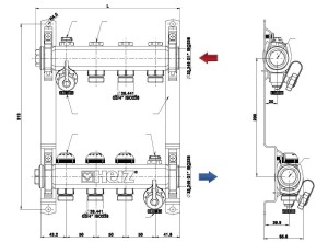 Distribuitor pentru corpuri de incalzire, 12 cai, HERZ, inox 1"