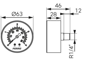 Manometru axial Ferro M6304A, 63 mm, 1/4", 0-4 bar - Img 2