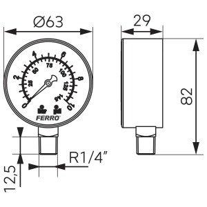 Manometru radial Ferro M6310R, 63 mm, 1/4", 0-10 bar - Img 2