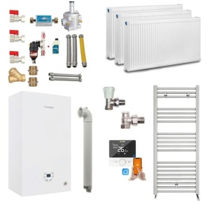 Pachet apartament cu 2 camere, centrala termica pe gaz in condensare Fondital Tenerife KC 24 kW, Calorifere, Termostat Inteligent, Set robineti calorifere, Kit evacuare inclus si Kit complet armaturi montaj