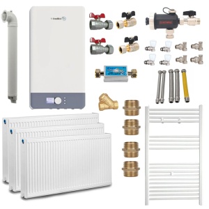 Pachet apartament cu 2 camere, centrala termica pe gaz in condensare Fondital Antea Next KC 26 kW, Calorifere, Termostat Inteligent, Set robineti calorifere, Kit evacuare inclus si Kit complet armaturi montaj