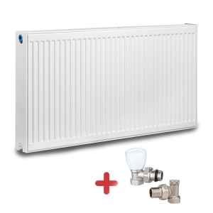 Pachet calorifer (radiator) din otel KOPH E, tip 22, 600/800 mm, 1680 W + Set 2 robineti tur-retur