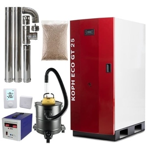 Pachet centrala termica cu peleti KOPH GT 25 kW, pompa de circulatie, vas de expansiune, supapa de siguranta, display electronic