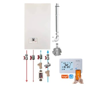 Pachet centrala termica pe gaz conventionala Arca Pixel 25F, 24 kW conventionala, tiraj fortat, incalzire si ACM + Kit armaturi + Kit de evacuare inclus