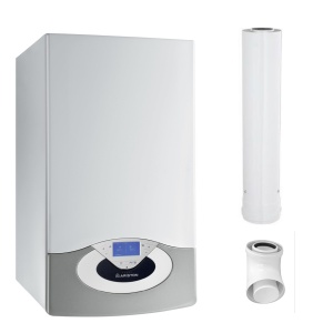 Pachet Centrala termica pe gaz in condensare Ariston Genus Premium EVO HP 45 kW, doar incalzire, Kit de evacuare inclus, Vas expansiune, Boiler stativ 200 litri, Vana amestec 3 cai, Servomotor vana, Termostat KOPH I302, Vas expansiune sanitar - Img 2