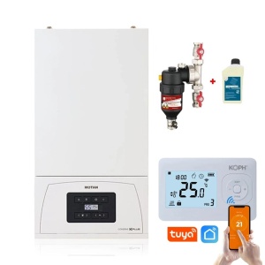 Pachet centrala termica pe gaz in condensare Motan Condens KPlus C38GC20V1, 20 kW, incalzire si ACM, Termostat wireless si Filtru magnetic Cleanex Mag 1 - 3/4" 22 mm, anti-magnetita + Solutie Cleanex Allround
