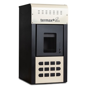 Pachet Smart Control - Termosemineu pe peleti Termax Kamin ECO, 25 kW, 160 mp, volum apa 42 litri, diametru cos fum ⌀80 mm, vas expansiune si pompa recirculare incluse + Termostat inteligent KOPH I302 WiFi + Aspirator cenusa 1000W + Stabilizator tensiune