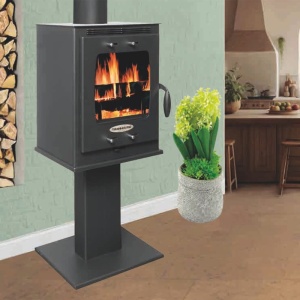 Pachet soba pe lemn Termax Vesta cu picior, 9.47 kW, randament 84.32%, 60 m², Negru, set accesorii, aspirator cenusa si suport lemne foc metalic Termax XL - Img 3