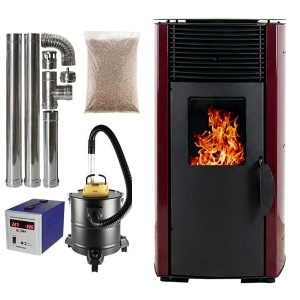 Pachet soba pe peleti KOPH PD 8 kW, cu aer cald, buncar peleti 8 kg, 50 mp, Bordo