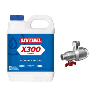 Pachet solutie curatare rapida pentru sisteme termice noi Sentinel X300, 1 litru si filtru antimagnetita HERZ PN10 FE/FI 3/4" cu montaj sub centrala
