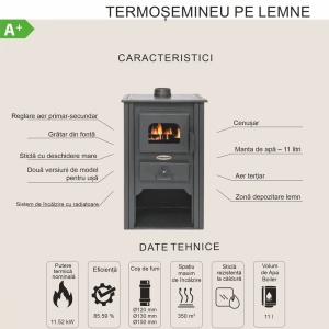 Pachet termosemineu pe lemn Termax Alma, 11.52 kW, randament 85.59%, 75 m², Rosu, Calorifere, Pompe Recirculare, Grup siguranta, Vas expansiune, Robineti tur/retur, Aspirator cenusa si Boiler termoelectric Tesy 80 litri - Img 8