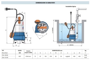 Pompa submersibila Pedrollo ZXM 1A/40 pentru ape uzate, debit 400 l/min, adancime pana la 5 m sub nivelul apei, 600 W - Img 3