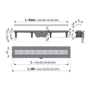 Rigola pentru dus Simple, Alcaplast, 750 mm, APZ10-750M