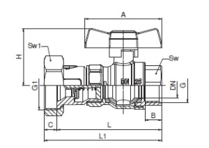 Robinet cu bila HERZ cu olandez, pentru pompa, FI-FI Ø 1 1/4" nr. 2, PN16, actionare fluture - Img 2