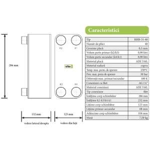 Schimbator de caldura sudat, Reflex Longtherm RHB-31-40, 80 kW, 230°C, 30 bar, 40 placi, AISI 316L - Img 2
