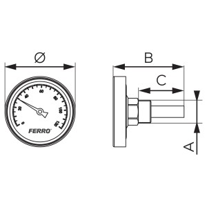 Termometru axial Ferro T63120A, 63 mm x 1/2 inch - Img 2