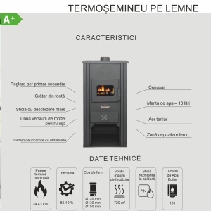 Termosemineu pe lemn Termax Thermis, 24.43 kW, randament 85.10%, 155 m², Bej - Img 7
