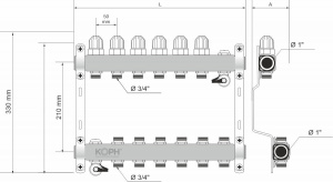 Ansamblu distribuitor pentru corpuri de incalzire, 4 cai, KOPH, inox 1" - Img 3