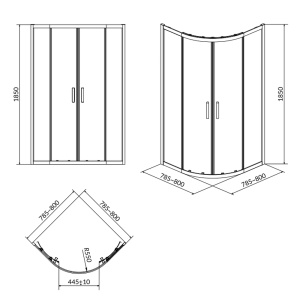 Cabina de dus, semirotunda, 80x80x1185 cm, Basic, crom - Img 2